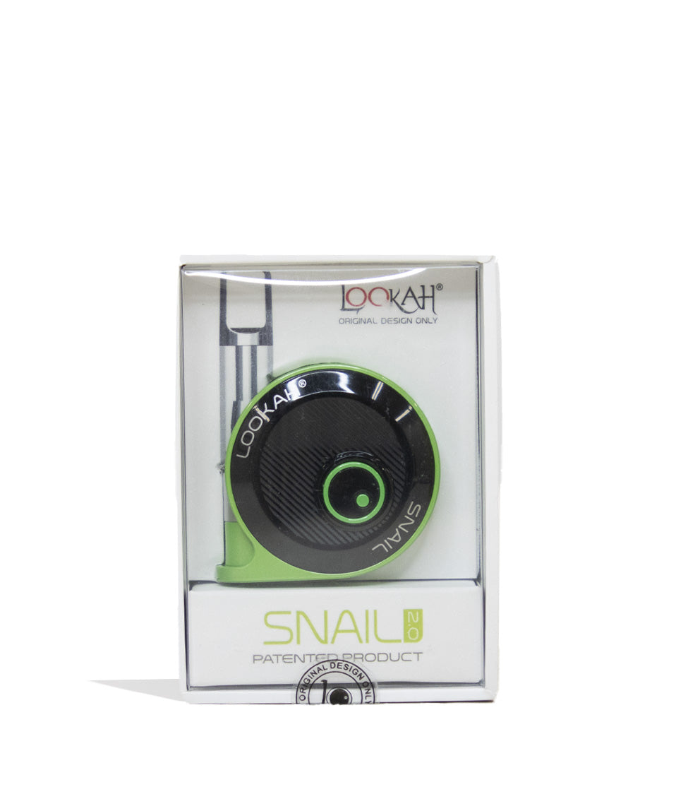 Green Lookah Snail Cartridge Vaporizer Packaging Front View on White Background