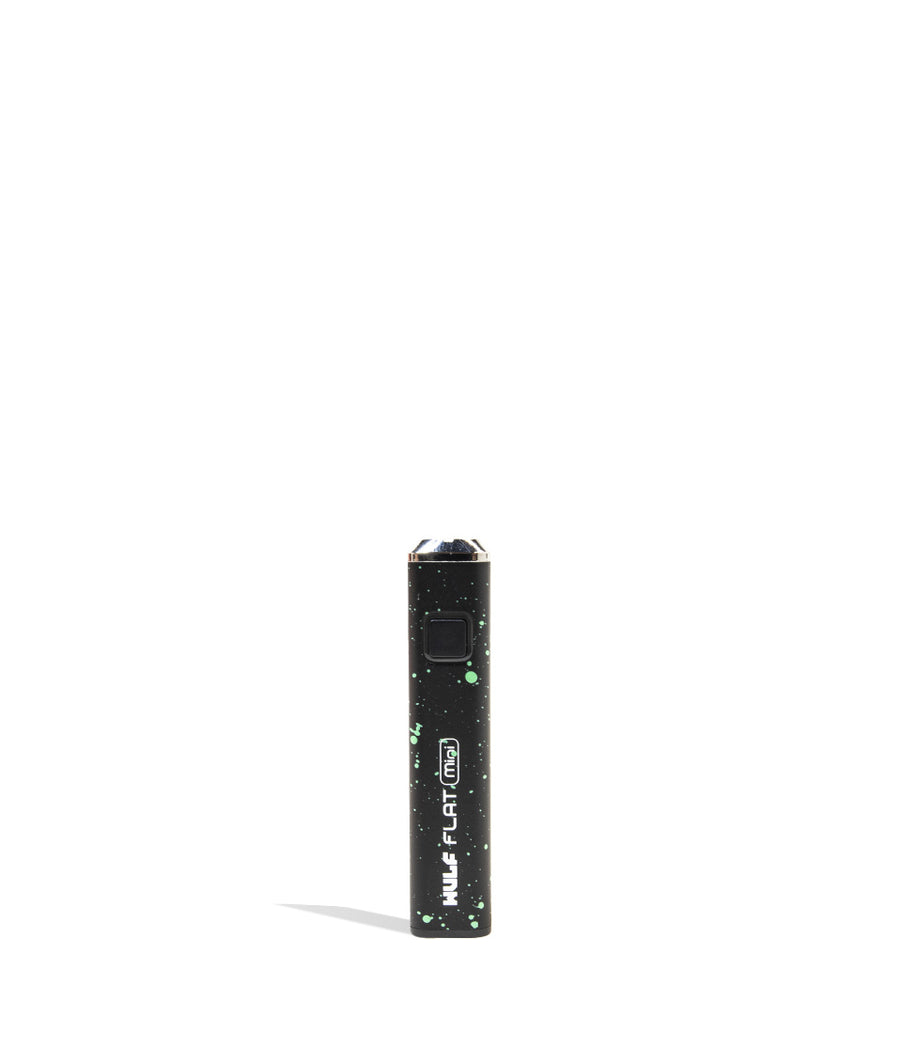 Black Green Spatter Wulf Mods Flat Mini Cartridge Battery Front View on White Background