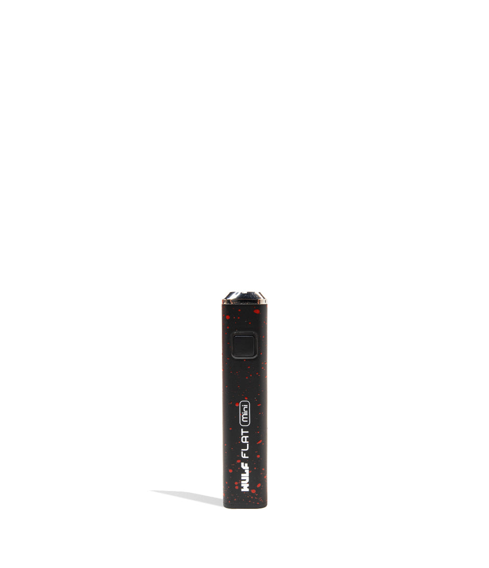 Black Red Spatter Wulf Mods Flat Mini Cartridge Battery Front View on White Background