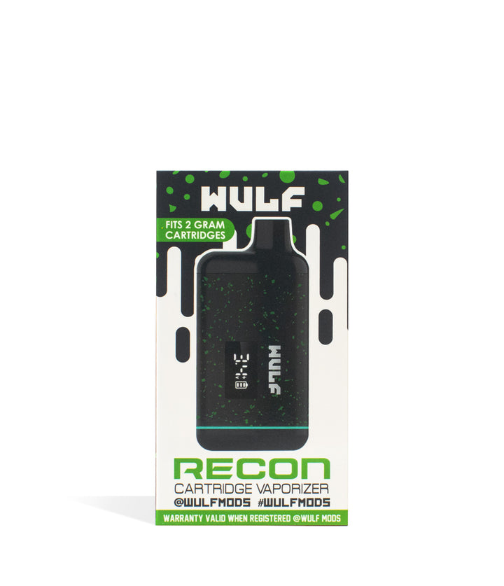 Black-Green Spatter Packaging Wulf Mods Recon Cartridge Vaporizer on white background