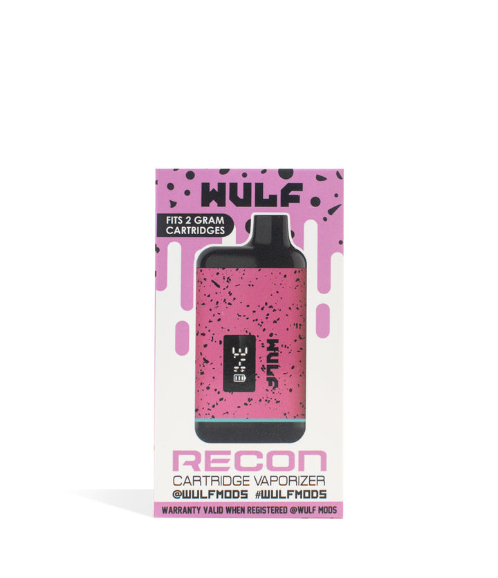 Pink-Black Spatter Packaging Wulf Mods Recon Cartridge Vaporizer on white background