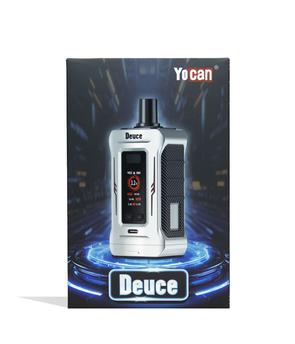 Silver Yocan Deuce Dual Cartridge Battery Packaging Front View on White Background